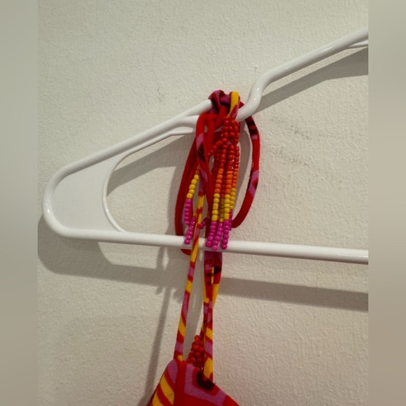 House Of Harlow 1960 Red Tiki Banana Print Sleeveless Beaded Midi Dress Size S - Picture 7 of 10